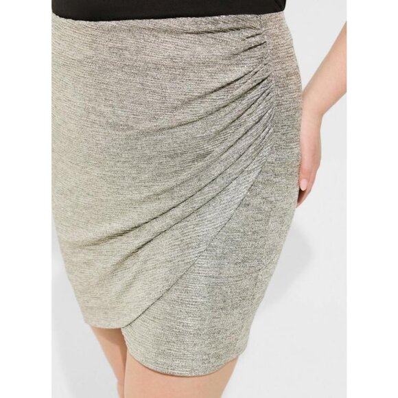 NWT Torrid Mini Foil Knit Tulip Skirt with Ruching in Silver Size 10 - Picture 9 of 11